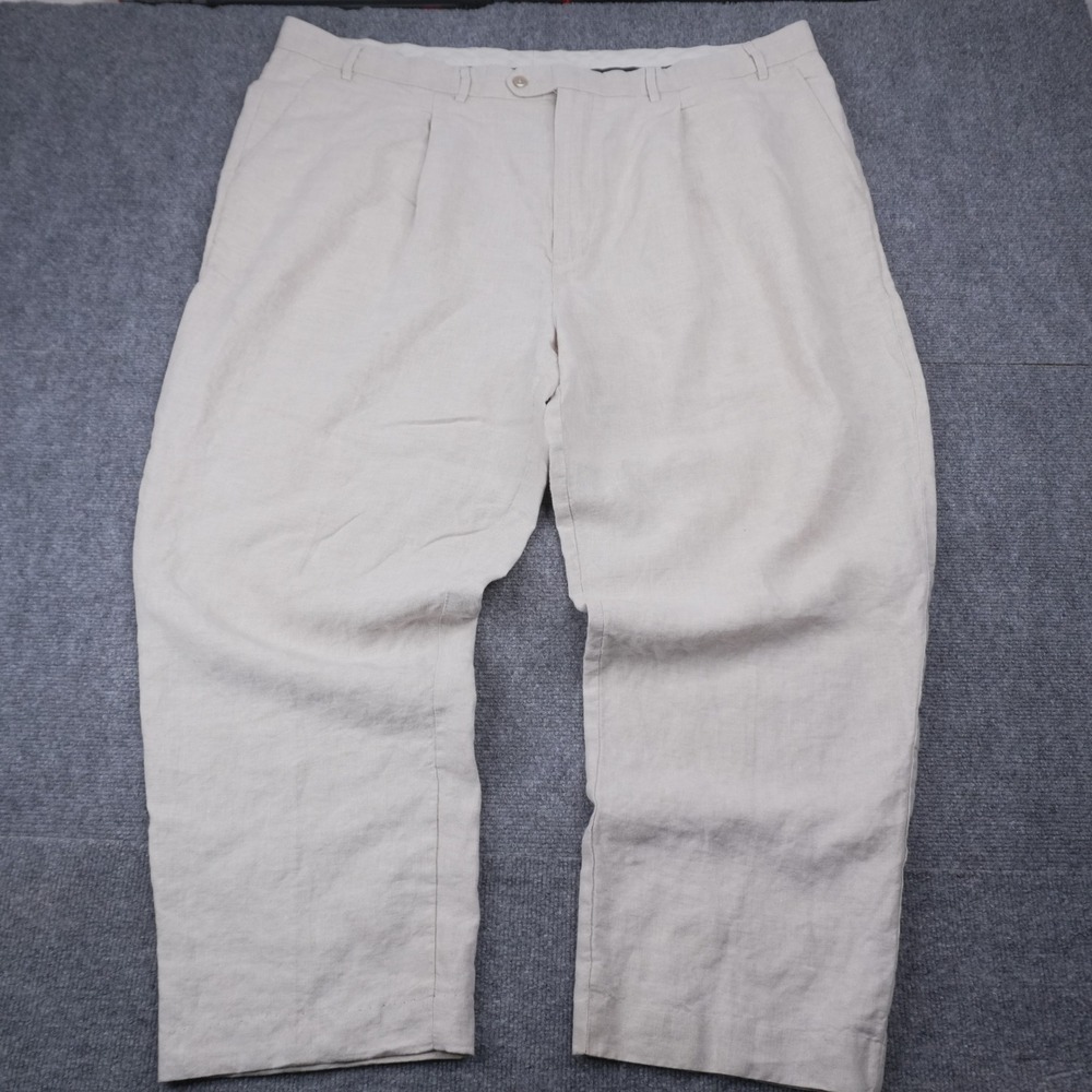 Murano 100% Linen Trousers Mens 48x30 Beige Pleated Straight Leg Pants